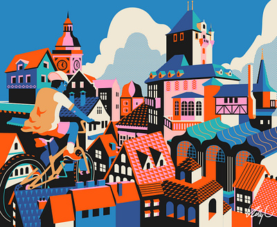 Travel Log: Day 9 architecture bike biking branding castle city clouds europe graphic design illustration pattern rooftops sight seeing summer tower travel log vacation windows
