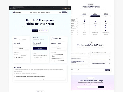 CloudVault - Cloud File Storage Website (Pricing Page) blog page career page cloud backup cloud drive cloud storage contact us page faq page feature page file storage job vacancy page landing page onboarding page pricing page privacy policy page product page redesign website responsive design saas storage platform website