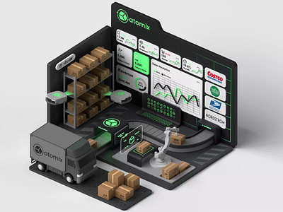 3D Animation For Atomixlogistics.com 3d 3d animation 3d art 3d design 3d illustration 3d isometric 3dart animation branding c4d cinema4d design green energy illustration isometric tech warehouse
